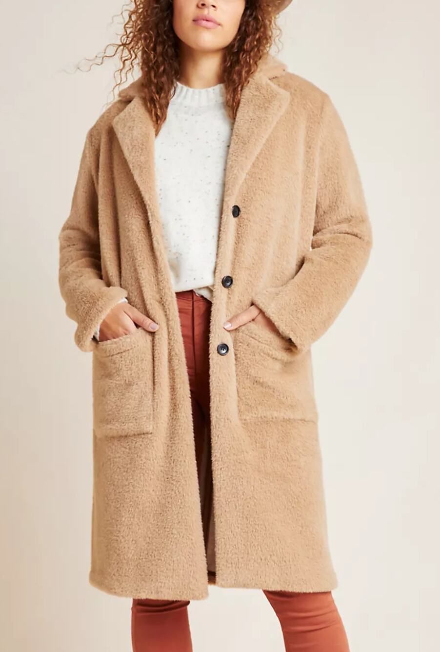 Anthropologie Sanctuary Colleen Faux Fur Duster Coat Camel Brown Size Small